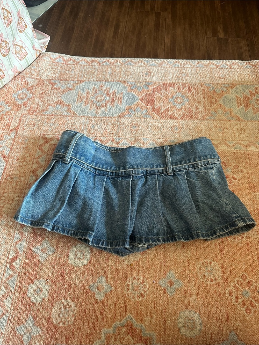 Edikted denim pleated low rise micro skirt skort preppy going out Y2K size Large - Picture 6 of 8